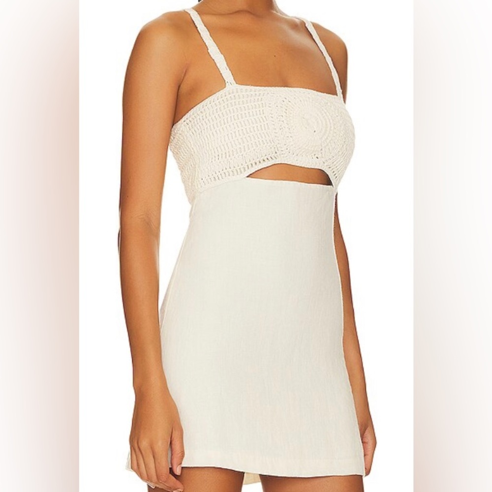 REVOLVE Cream Crochet Bodice Mini Dress